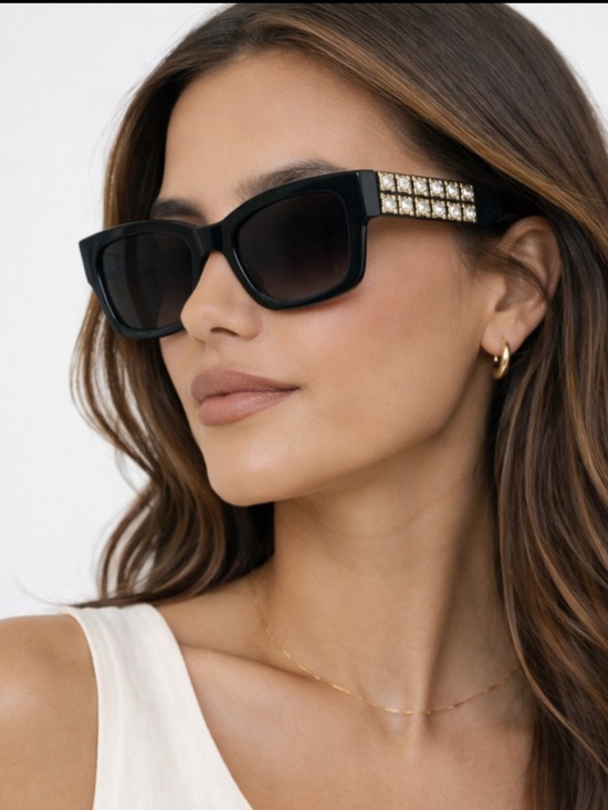 Givenchy Black Oversized Rectangular Sunglasses w/ Rhinestone Embellished Temple main image 7